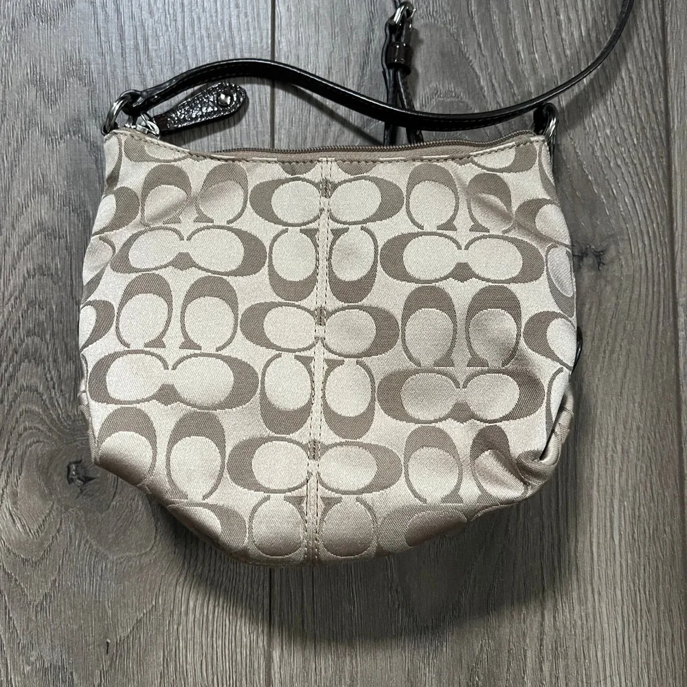 Coach Signature Satin Mini Crossbody Brown Tan Beige Shoulder Bag